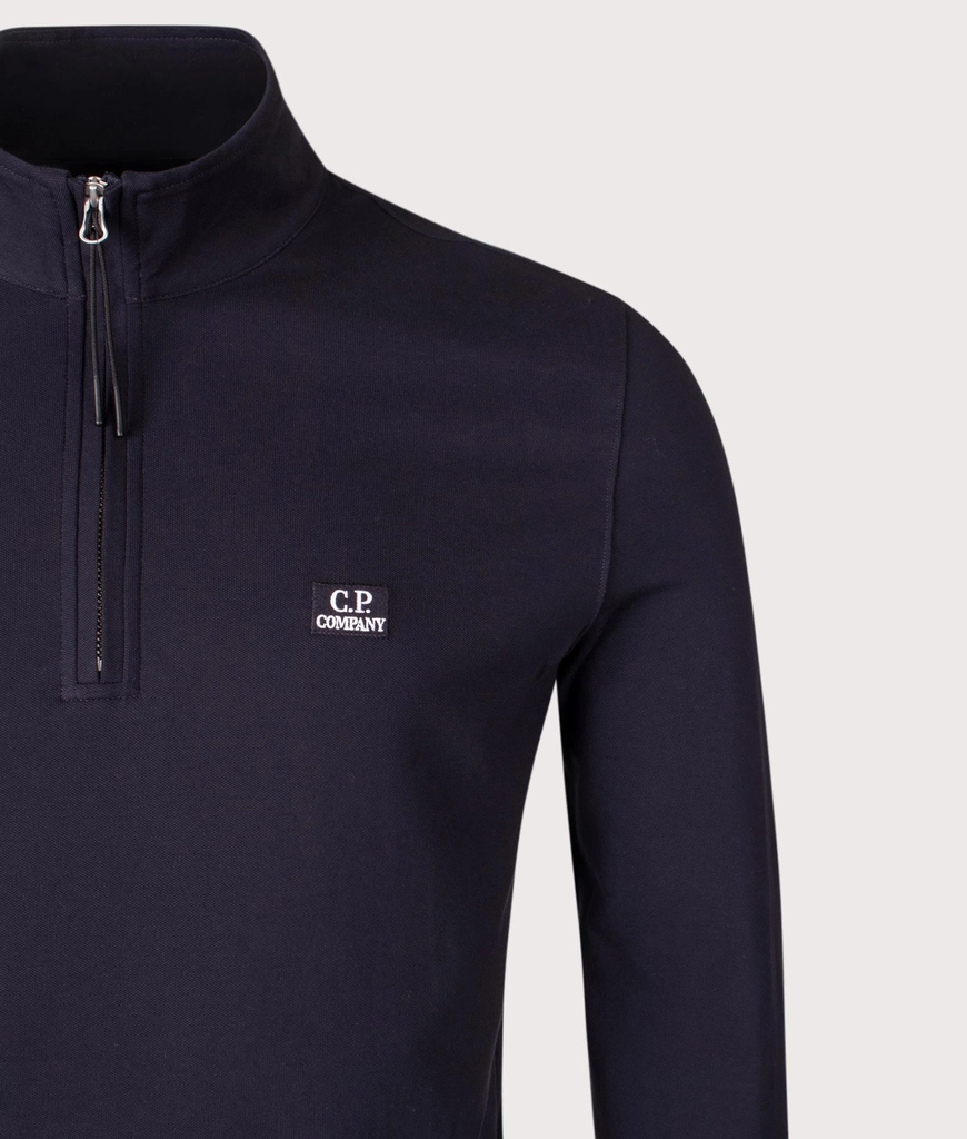 CP Company Mens Stretch Piqué Quarter Zip Long Sleeve Polo Shirt